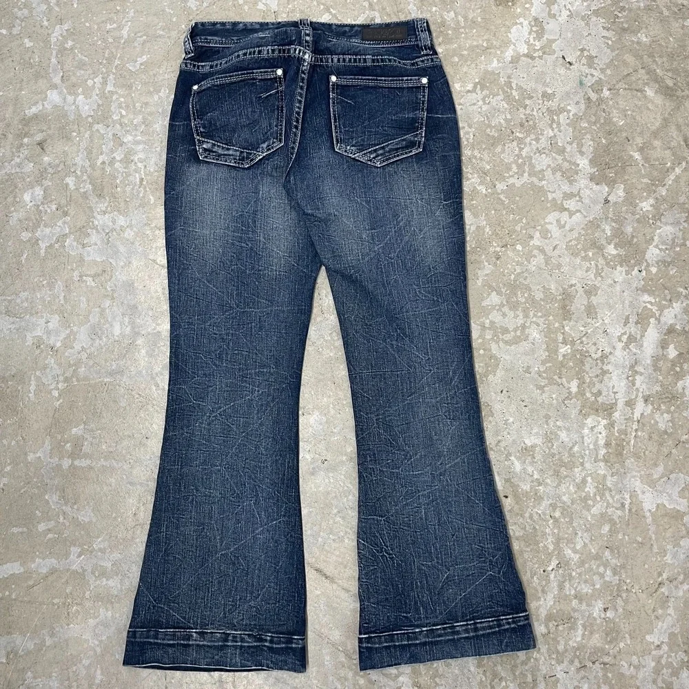 Rock & Roll Cowgirl Jeans Women 29x32 Blue Mid Trouser Flare Boho Mid Rise Denim